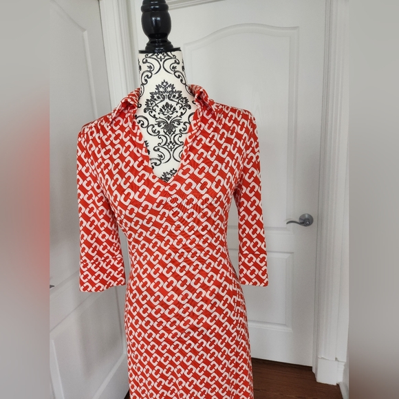 DVF Diane von Furstenberg Mid Length Chain Red Dress Size 6 - Picture 2 of 7